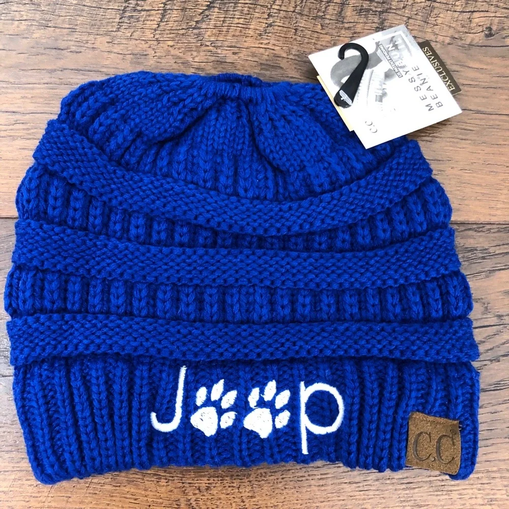Jeep Paw Print Pony Tail Messy Bun Beanie‎